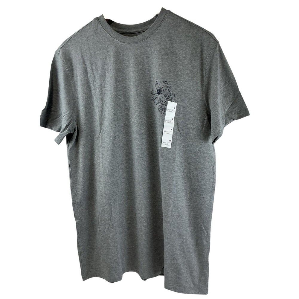 Goodfellow & Co Men's Floral Graphic T-Shirt Gray Crew Neck Short Sleeve Med NWT